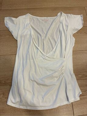 Lilly Pulitzer White Flutter Sleeve Pima Cotton Faux Wrap Top Size L *READ